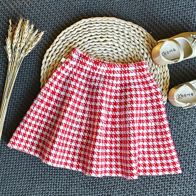 Baby & Kids Girls Clothing | Kids Girls Shirt & Skirt Skirt Set Clothing Set 2 Pieces Long Sleeve Red Plaid Print Cotton Indoor 