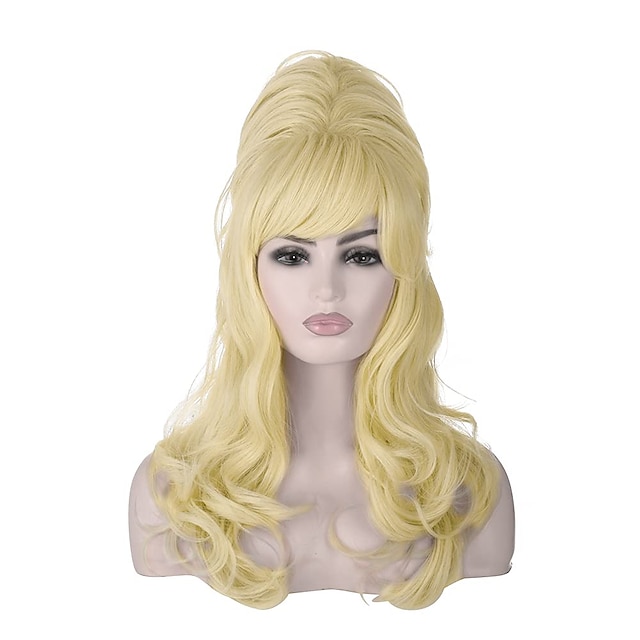  Blonde Wigs For Women Blonde Curly Wig | Morticia Beehive Vintage Women Wig Long Curly Updo Victorian Fembot Funny Drag Funny Wig (Blonde) Halloween Wig