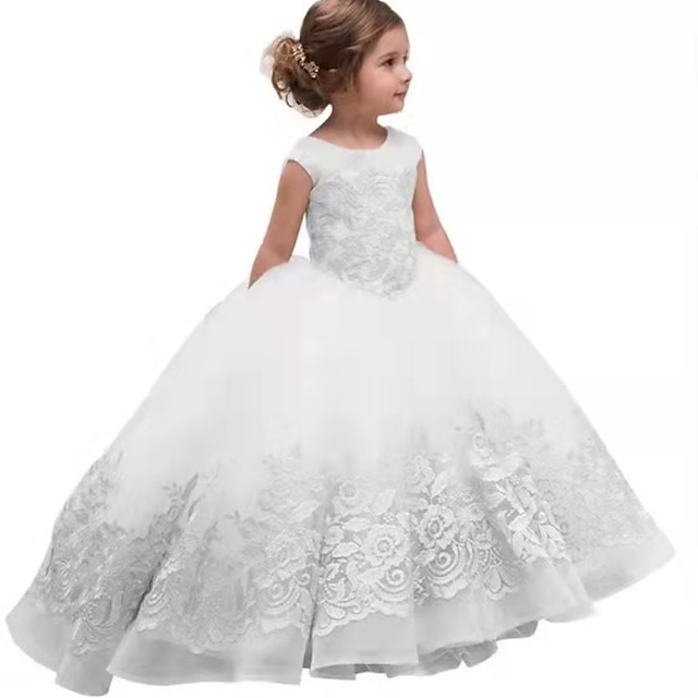  kinderkleidung Mädchen Blumenmädchen Kleid Kleid Blumen Einfarbig Ärmellos Hochzeit Party Geburtstag Spitze Rüschen Gitter Kuschelig Prinzessin Polyester Maxi A Linie Kleid Tüll-Kleid Sommer Herbst