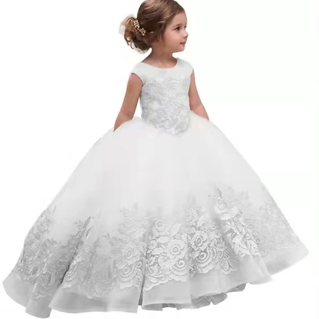 Kids Girls' Flower Girl Dress Dress Floral Solid Colored Sleeveless Wedding Party Birthday Lace Ruched Mesh Cute Princess Polyester Maxi A Line Dress Tulle Dress Summer Fall 3-12 Years White Green4