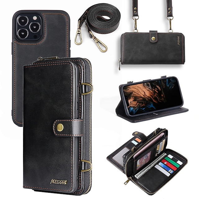  Phone Case For iPhone 15 Pro Max Plus iPhone 14 13 12 11 Pro Max Mini X XR XS Max 8 7 Plus Wallet Case Magnetic with Lanyard Shockproof Solid Color TPU PC PU Leather