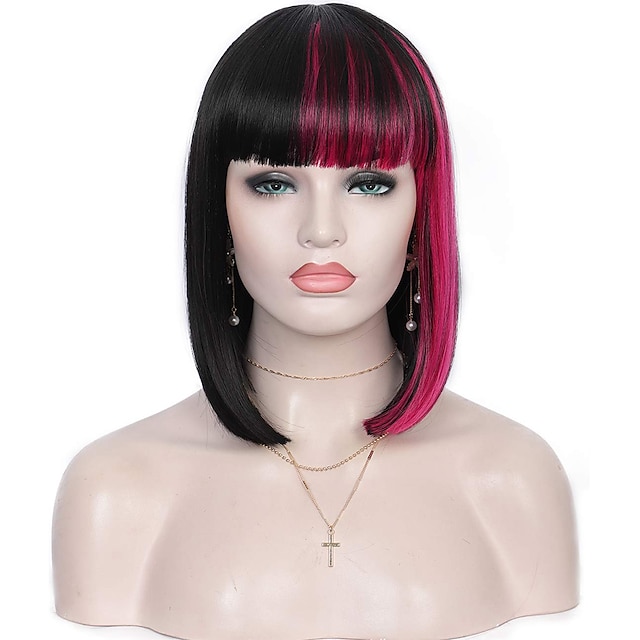 Beauty & Hair Wigs & Hair Pieces | Synthetic Wig Straight With Bangs Machine Made Wig Short A1 A2 A3 A4 A5 Synthetic Hair Womens