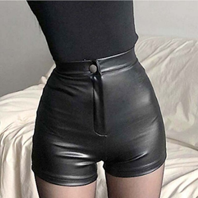 Womens Clothing Womens Bottoms | Womens Fashion Shorts Hot Pants Short Pants Casual Weekend Micro-elastic Plain PU Comfort Mid W