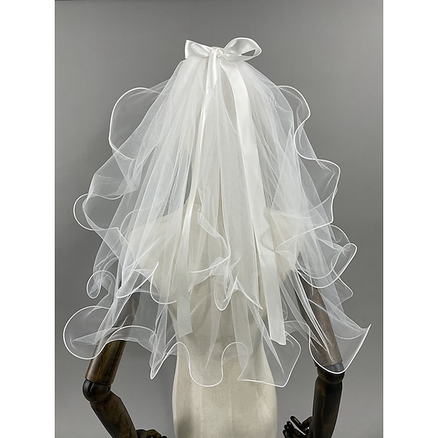  مستويين كلاسيكي / حلو الحجاب الزفاف حجاب الكوع مع القوس الساتان 23.62 في (60cm) دانتيل