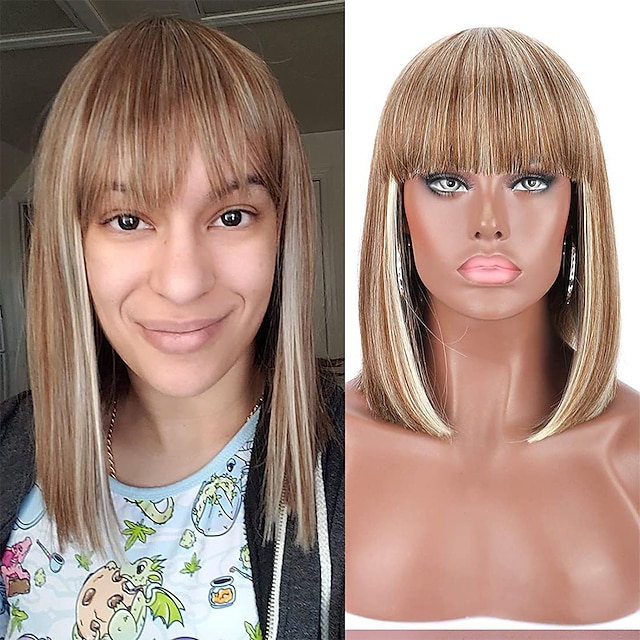 Beauty & Hair Wigs & Hair Pieces | Synthetic Wig Straight With Bangs Machine Made Wig Short A1 A2 A3 A4 A5 Synthetic Hair Womens