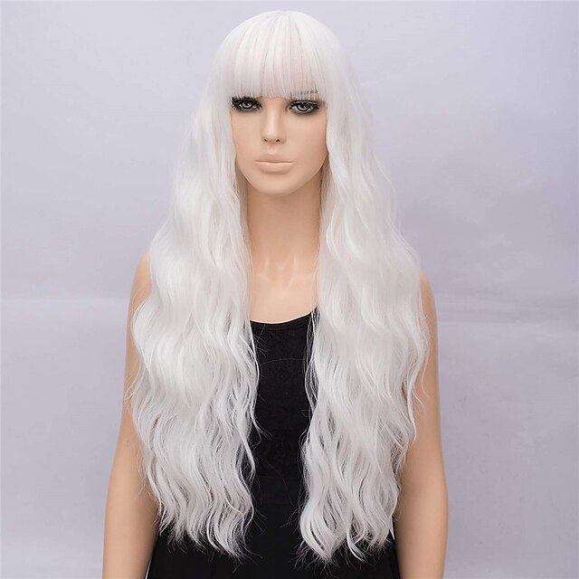 Beauty & Hair Wigs & Hair Pieces | White Wigs for Women Long Curly Wavy Hair Wigs for Girl Heat Friendly Synthetic Party Wigs - 