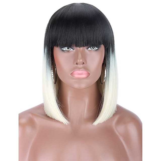 Beauty & Hair Wigs & Hair Pieces | Synthetic Wig Straight With Bangs Machine Made Wig Short A1 A2 A3 A4 A5 Synthetic Hair Womens