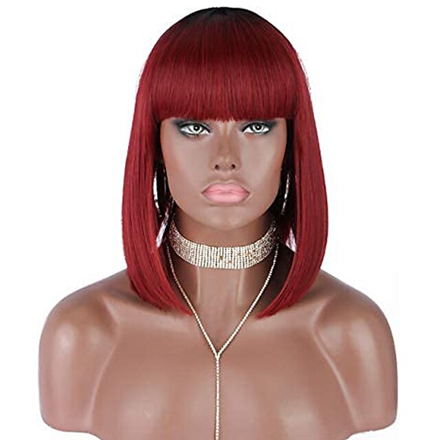 Beauty & Hair Wigs & Hair Pieces | Synthetic Wig Straight With Bangs Machine Made Wig Short A1 A2 A3 A4 A5 Synthetic Hair Womens