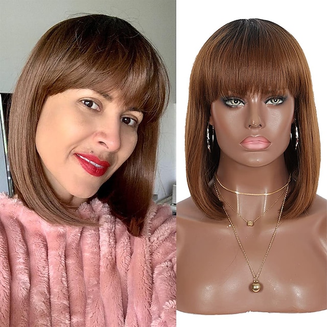 Beauty & Hair Wigs & Hair Pieces | Synthetic Wig Straight With Bangs Machine Made Wig Short A1 A2 A3 A4 A5 Synthetic Hair Womens