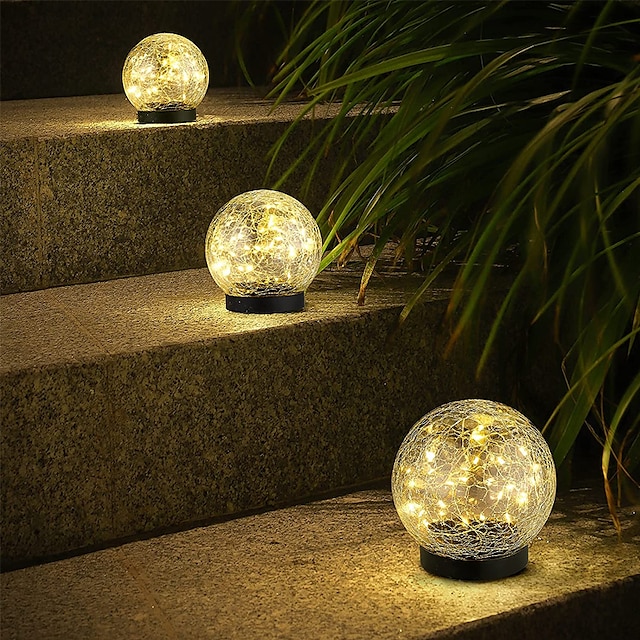 2er set LED solar lámpara exterior oro jardín flor de loto bolita de vidrio lámpara decorativas