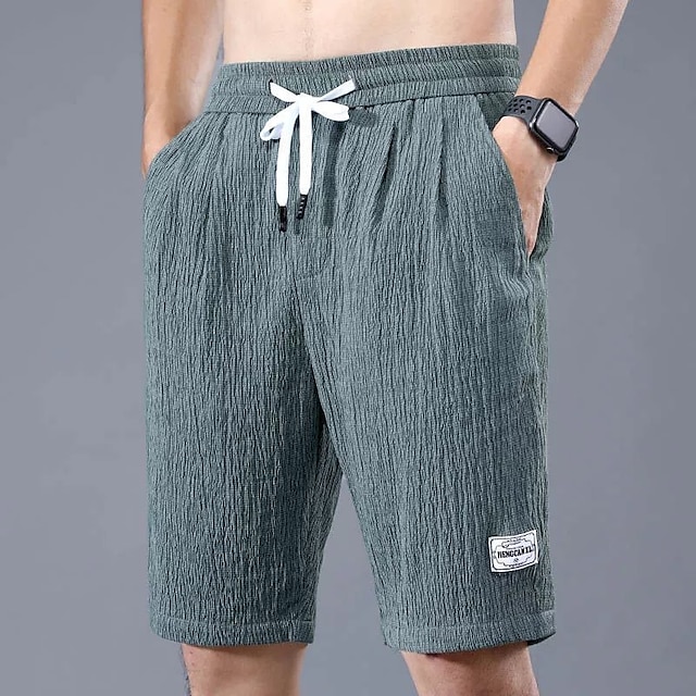  Herr Shorts Casual shorts Snörning Elastisk midja Rakt ben Ensfärgat Andningsfunktion Utomhus Knelängd Ledigt Dagligen Bomullsblandning Ledigt Fritids- Grön Svart Microelastisk
