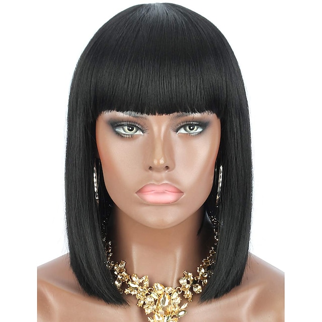 Beauty & Hair Wigs & Hair Pieces | Synthetic Wig Straight With Bangs Machine Made Wig Short A1 A2 A3 A4 A5 Synthetic Hair Womens