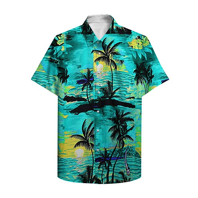 Men's Palm Tree Tropical Plants Summer Hawaiian Shirt Aloha Shirt Short Sleeve Shirt Turndown Designer Vacation Beach Red Blue Green S M L4