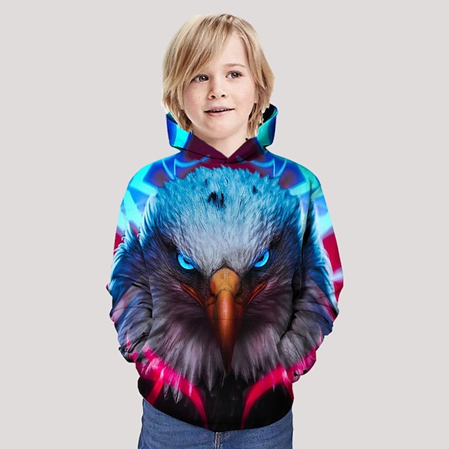 Baby & Kids Boys Clothing | Kids Boys Hoodie Long Sleeve Blue 3D Print Animal Pocket Daily Indoor Outdoor Active Fashion Daily S