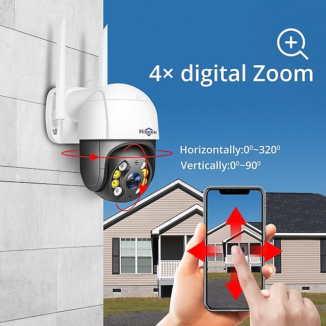  Hiseeu WHD812B 1080P Full-color Night Vision IP Cameras Speed Dome WIFI cameras 2MP Outdoor Wireless 4x Digital Zoom PTZ Security cameras Cloud-SD Slot 2-Way Audio Network CCTV Surveillance