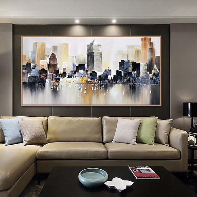 Home & Garden Wall Art | Mintura Handmade Oil Painting On Canvas Wall Art Decoration Modern Abstract City Landscape Picture For 