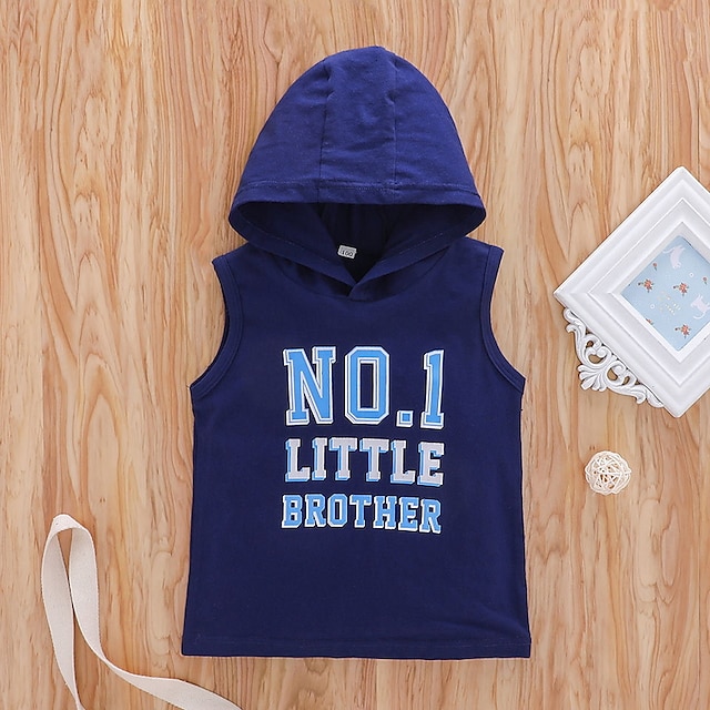 Baby & Kids Boys Clothing | Kids Boys Hoodie Sleeveless Dusty Blue Letter Indoor Outdoor Active Daily 1-5 Years - IU90894