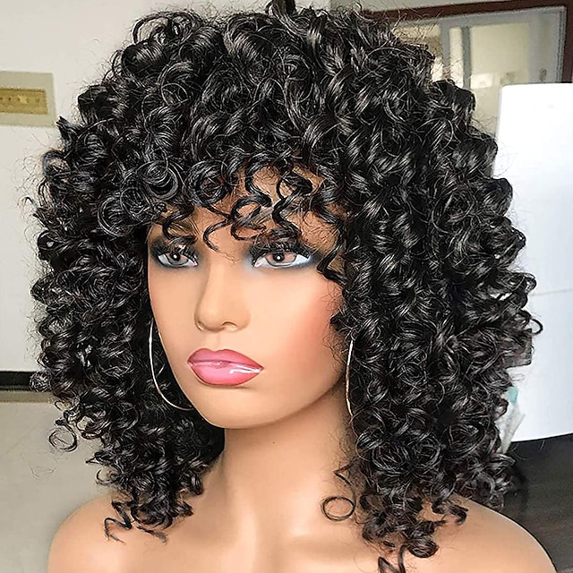 Beauty & Hair Wigs & Hair Pieces | Black Wigs for Women Prettiest Afro Curly Wigs with Bangs for Black Women Natural Looking Bla