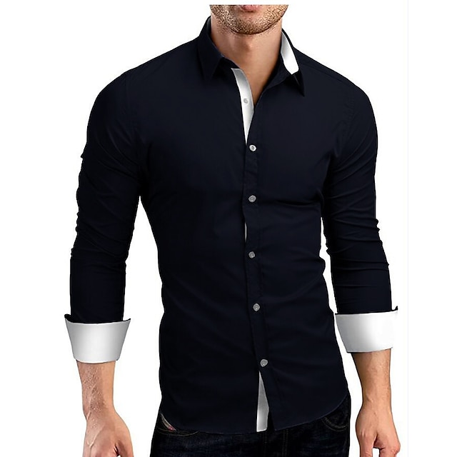 Mens Clothing Mens Shirts | Mens Shirt Collar Long Sleeve Tops Streetwear Black And White Sapphire Navy/casual shirts - LF26999