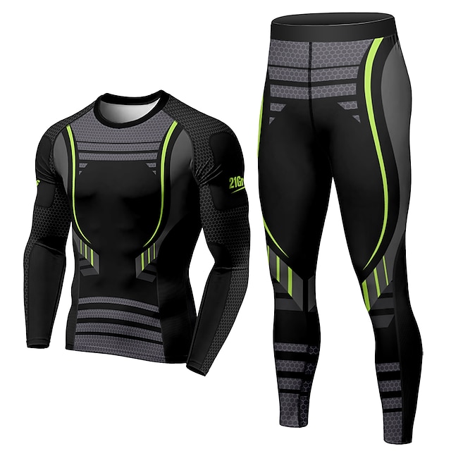 Sports & Outdoors Running, Jogging & Walking | 21Grams® Mens 2 Piece Activewear Set Compression Suit Athletic Athleisure 2pcs Wi