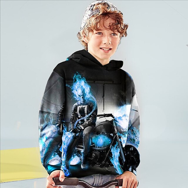 Baby & Kids Boys Clothing | Kids Boys Halloween Hoodie Long Sleeve 3D Print Skull Blue Children Tops Fall Winter Active Fashion 