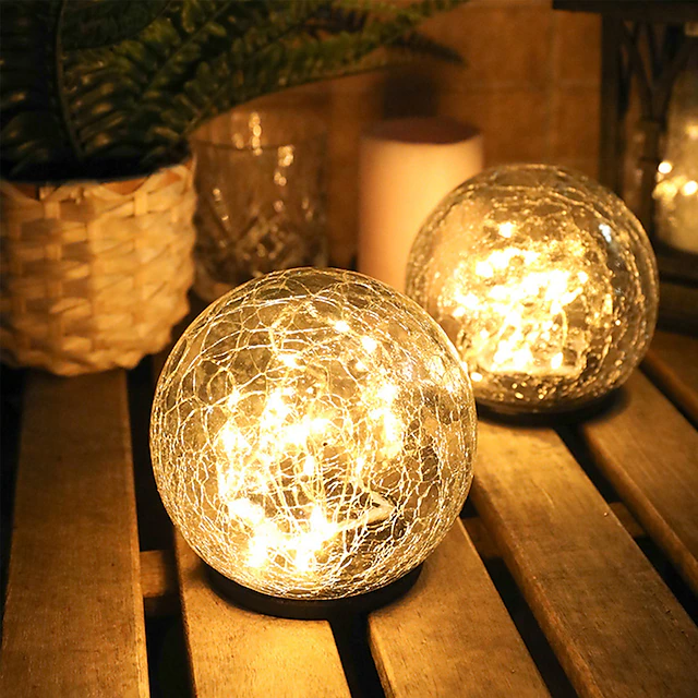 Solar Light Cracked Glass Ball LED Lights Outdoor Lighting Waterproof ...