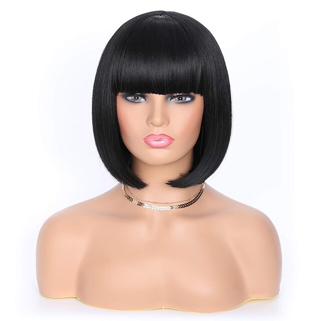 Black Wigs For Women Black Bob Wigs With Bangs For Women Straight Short Bob Wigs Synthetic Heat