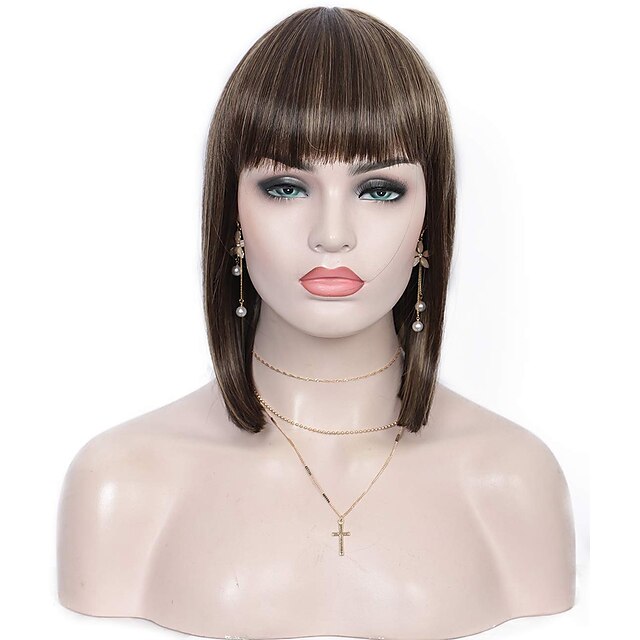 Beauty & Hair Wigs & Hair Pieces | Synthetic Wig Straight With Bangs Machine Made Wig Short A1 A2 A3 A4 A5 Synthetic Hair Womens