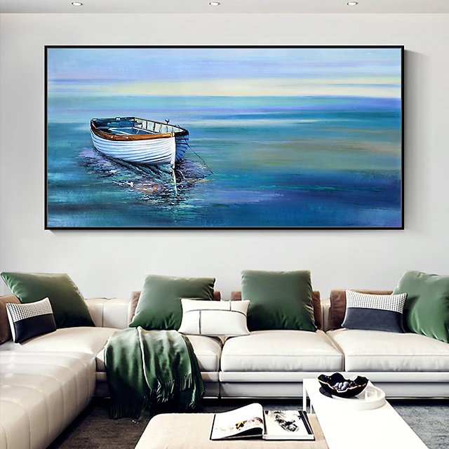 Mintura Handmade Oil Painting On Canvas Wall Art Decoration Modern Abstract Boat Landscape Picture For Home Decor Rolled Frameless Unstretched Painting 13
