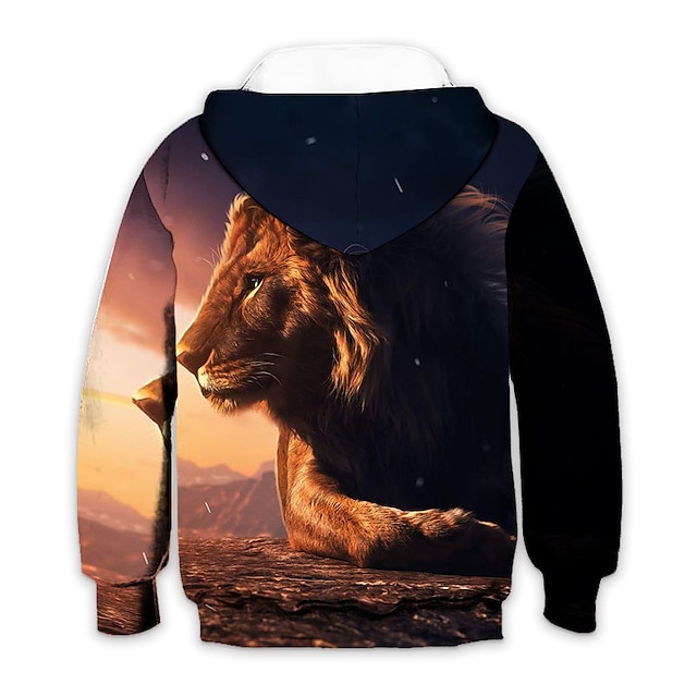 Baby & Kids Boys Clothing | Kids Boys Hoodie Long Sleeve Yellow 3D Print Lion Animal Pocket Daily Indoor Outdoor Active Fashion 