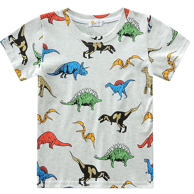 Baby & Kids Boys Clothing | Kids Boys T shirt Short Sleeve Light gray Dinosaur Animal Daily Outdoor Active Basic 2-8 Years - EZ9