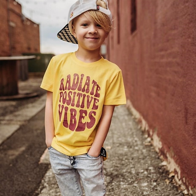 Baby & Kids Boys Clothing | Kids Boys T shirt Short Sleeve Yellow Letter Daily Outdoor Active Daily 3-10 Years - VR97521