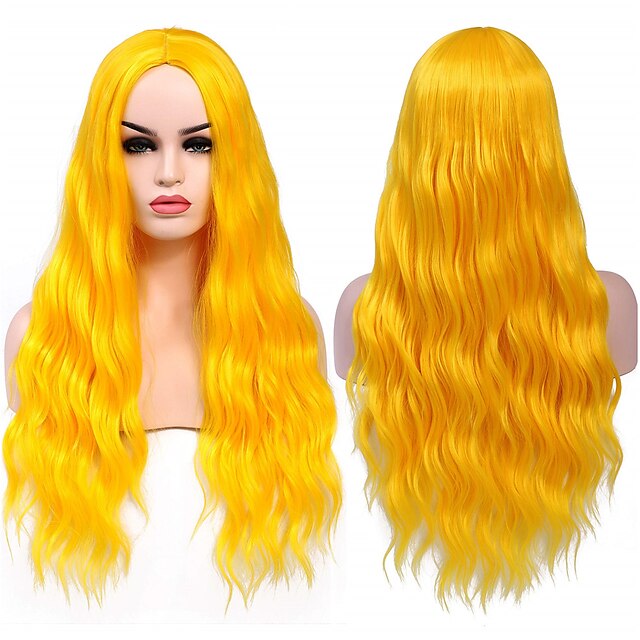 Beauty & Hair Wigs & Hair Pieces | 26 inches Blond 613 long Wavy Wig Middle Part Synthetic Halloween Party Cosplay Wig for Women