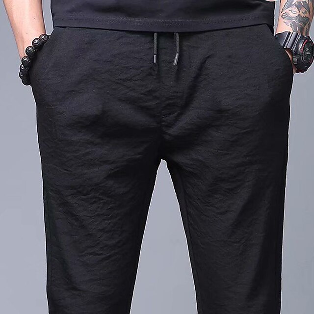  Men's Sweatpants Trousers Chinos Chino Pants Jogger Pants Drawstring Elastic Waist Plain Breathable Outdoor Full Length Casual Daily Return to Office Casual Athleisure Black Micro-elastic
