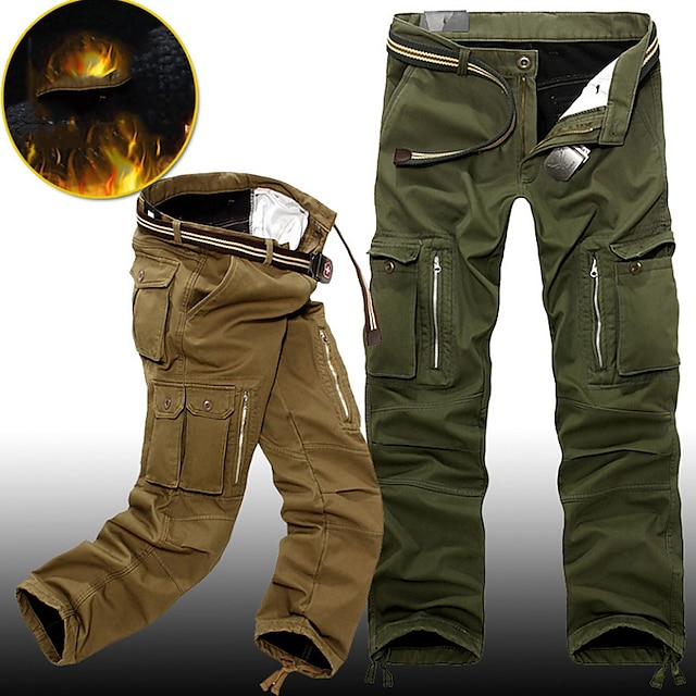 Mens Cargo Combat Fleece Lining Trousers Pocket Pants Hiking Outdoor Warm 