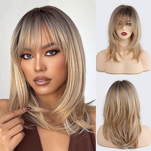 Beauty & Hair Wigs & Hair Pieces | Ash Blonde Hair Long Layered Curly Wig Shoulder Length Heat Resistant Synthetic Wigs for Wome