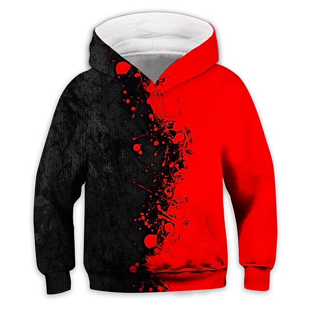 Baby & Kids Boys Clothing | Kids Boys Hoodie Long Sleeve Red 3D Print Color Block Pocket Daily Indoor Outdoor Active Fashion Dai