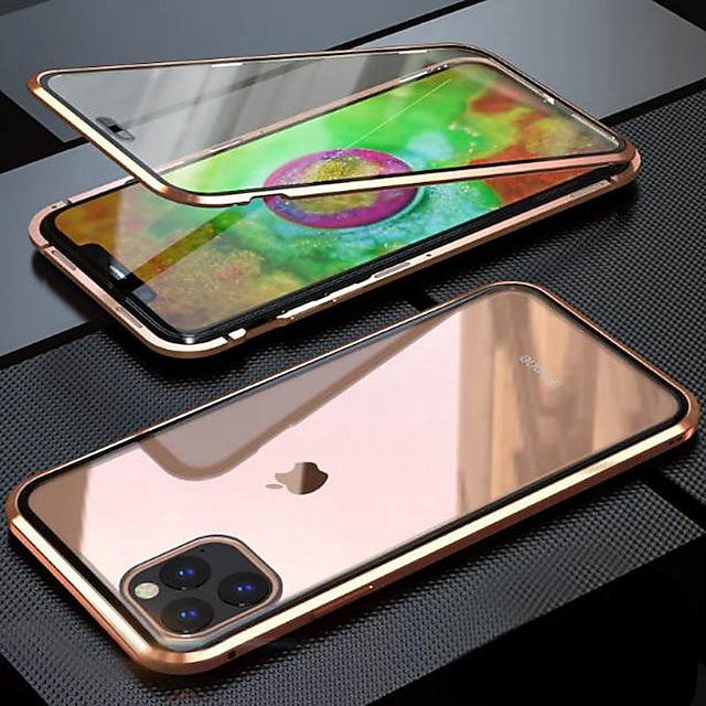  telefon fodral Till Apple Magnetiskt adsorptionsfodral iPhone 14 Pro Max 13 12 11 Pro Max Mini X XR XS 8 7 Plus Helkroppsskydd Dubbelsidig Repskydd Genomskinlig Härdat glas Metall