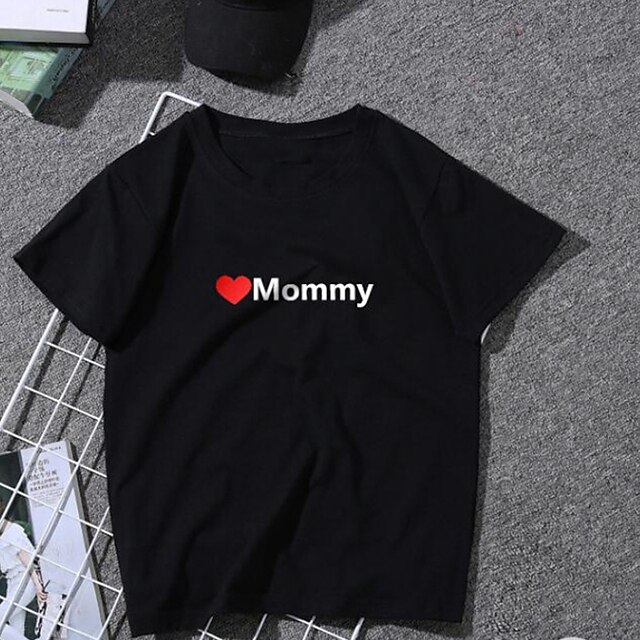 Baby & Kids Matching Outfits | Family Look Valentines T shirt Cotton Peace Letter Daily Print White Black Short Sleeve Active Ma