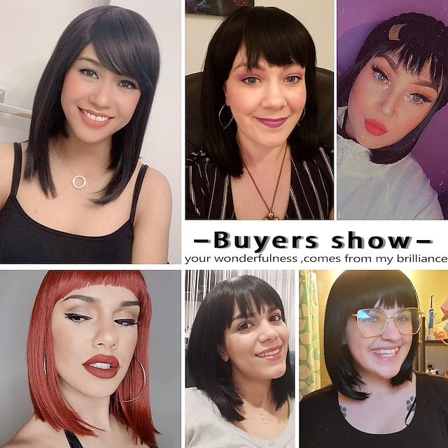 Beauty & Hair Wigs & Hair Pieces | Synthetic Wig Straight With Bangs Machine Made Wig Short A1 A2 A3 A4 A5 Synthetic Hair Womens