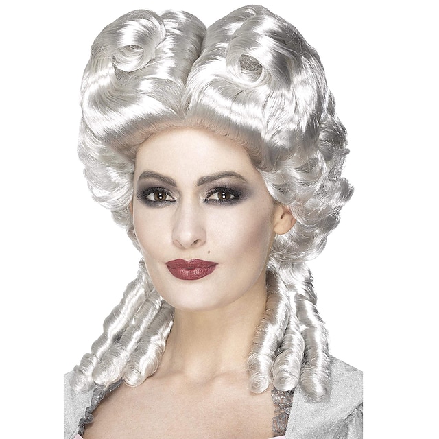  rugissant 20s perruque cosplay perruque ondulés partie centrale perruque blanc cheveux synthétiques femmes blanc halloween perruque