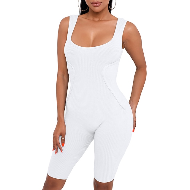 

Women's Romper Backless Solid Color U Neck Active Sport Casual Regular Fit Sleeveless Green White Black XS S M Spring