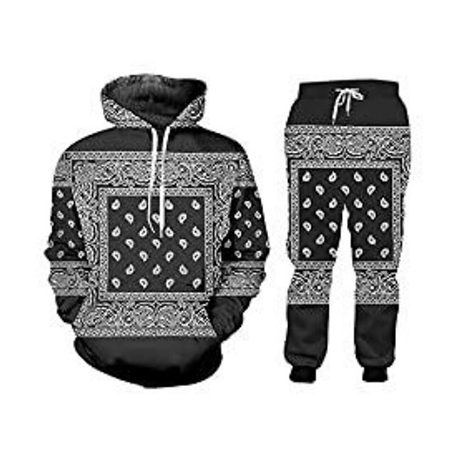 Men's Tracksuit Sweatsuit Black Hooded Graphic Bohemian Style Casual Daily Holiday Casual Big and Tall Athletic Spring &  Fall Clothing Apparel Hoodies Sweatshirts  Long Sleeve4