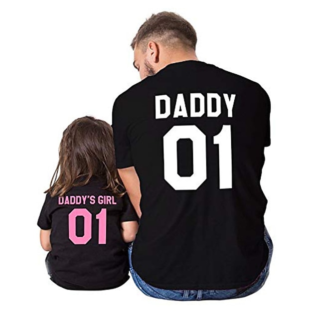 Baby & Kids Matching Outfits | Family Look T shirt Letter Daily Print White Black Short Sleeve Active Matching Outfits - ZP27142