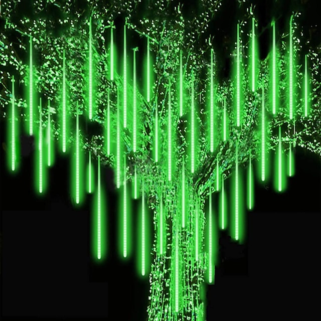  St Patrick's Day Lights Meteor Shower Christmas Lights Outdoor 30cm 8 Tubes 192 LED Falling Rain Lights Plug in Icicle Snow Cascading String Lights for Xmas Tree Holiday Patio Decorations