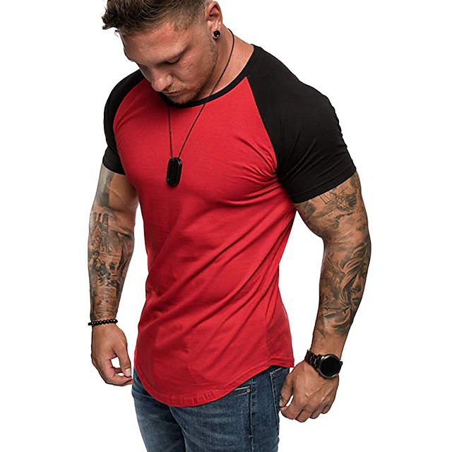 Men's Muscle T-shirt Stretch Short Sleeve V-neck Bodybuilding T-shirt ...