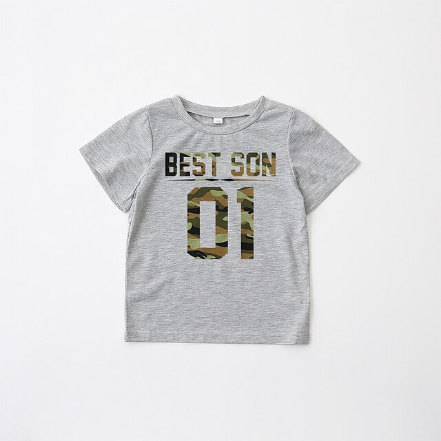 Baby & Kids Matching Outfits | Dad and Son T shirt Tops Letter Sport Print Light Gray Short Sleeve Casual Matching Outfits / Sum