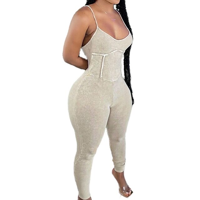 

Women's Jumpsuit Backless Solid Color U Neck Active Street Sport Regular Fit Sleeveless Blue Gray Fuchsia S M L Spring