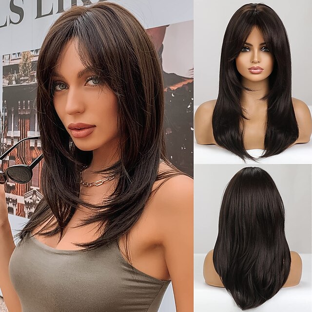  Synthetic Wig Straight With Bangs Wig Medium Length Synthetic Hair Women‘s Cosplay Party Fashion Blonde Black Brown Christmas Party Wigs barbiecore Wigs