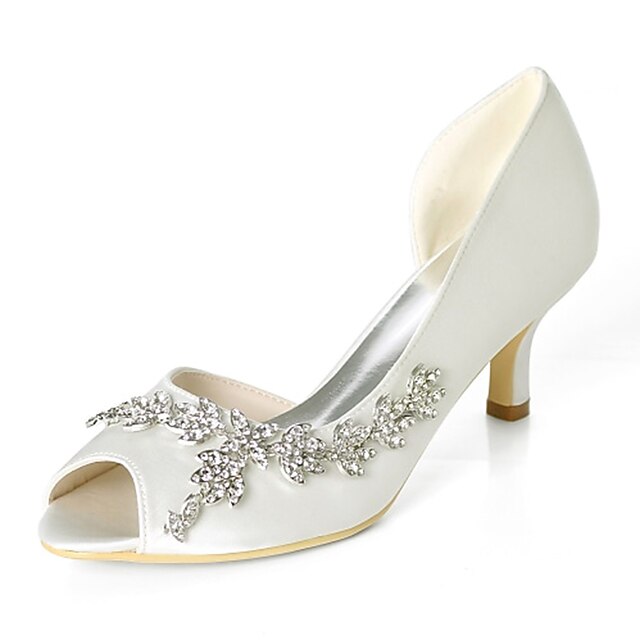 Women's Wedding Shoes White Closed Toe Sparkling Stretch Glitter Bridal Shoes with Rhinestone